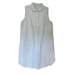 Vineyard Vines Tiny Breeze Linen Shirt Dress 8 Blue White Striped Coastal Preppy